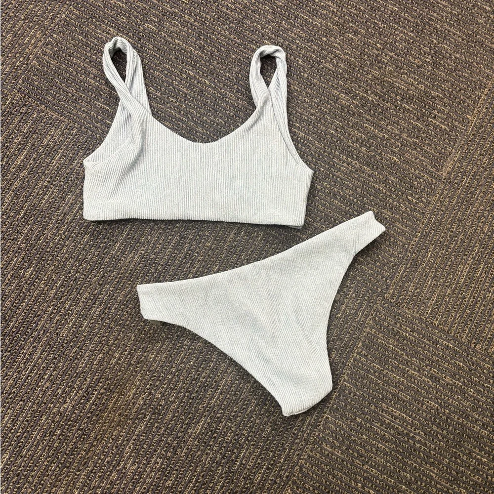 Sky Blue Ribbed Bikini Set - Picture 2 of 3